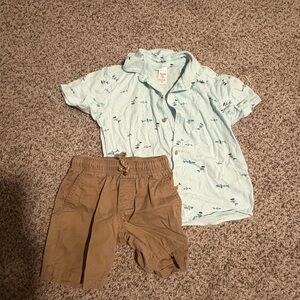 Carters Fish Print Shirt and Tan Cat and jack boys Shorts lot